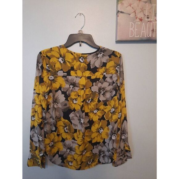 Who What Wear Yellow Black Floral Button Up Long Sleeve Blouse Size S - Picture 3 of 3